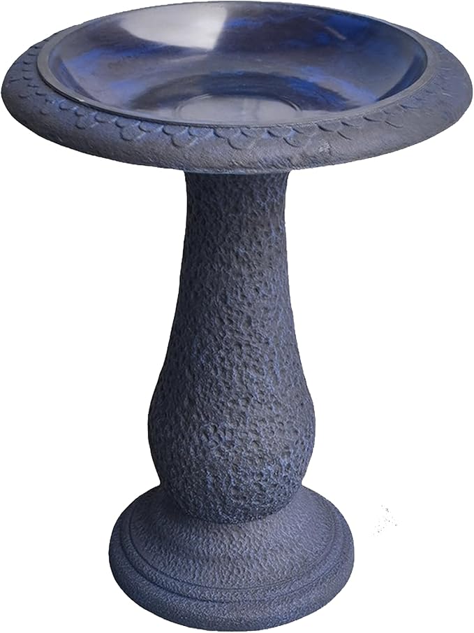 Pedestal Bird Bath Bowl 23 Inch Sea Blue - Stone-Resin Composite Bird Baths for Outdoors - Decorative Standing Outdoor Garden Decor for Front Porch Patio Yard Backyard Lawn Ornament