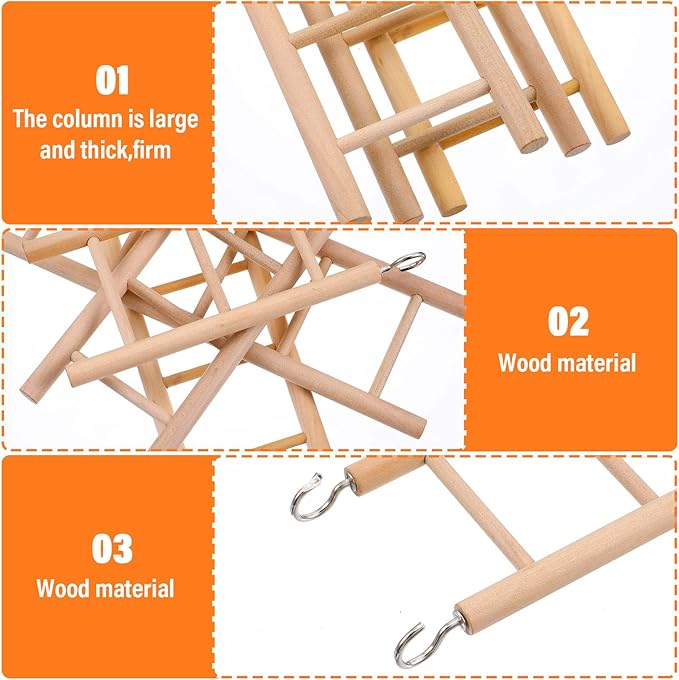 4 Pcs Wooden Bird Ladder, Bird Ladder for Cage, Birds Toys for Parakeets Parrots Lovebirds Cockatoo Birdie Basics Climbing Supplies(3&4&5&6 Step)