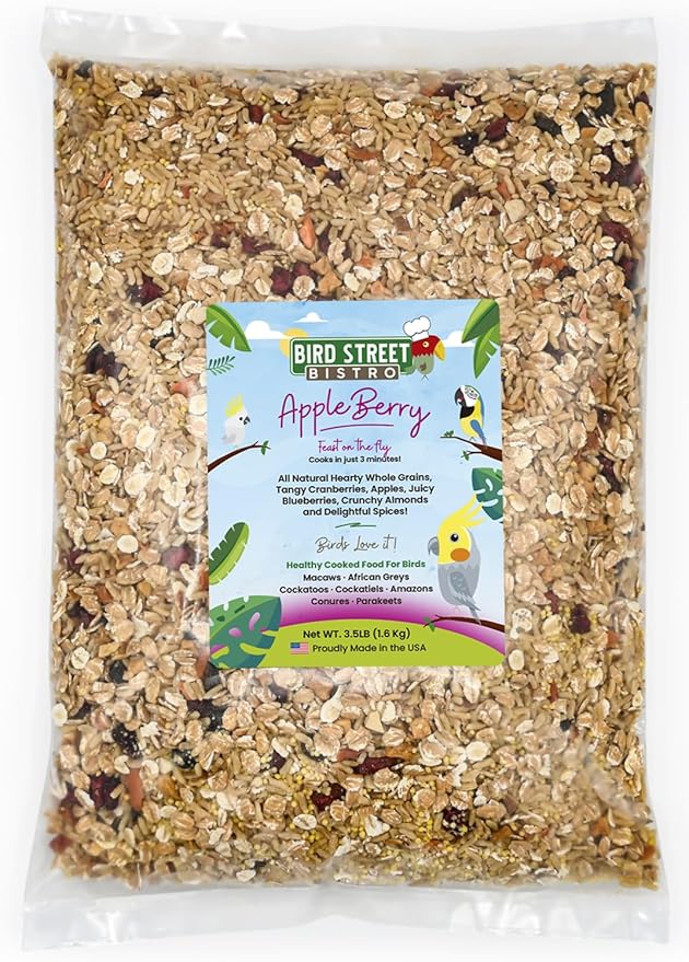 Bird Street Bistro Parrot Food - Parakeet & Cockatiel Food - Cooks in 3-15 min with Natural Grains, Legumes, Non-GMO Fruits, Vegetables & Health-Oriented Spices