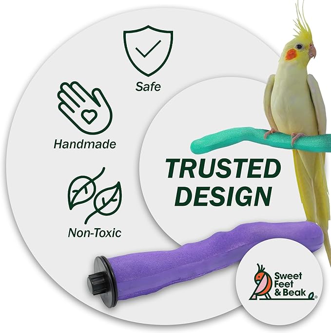 Sweet Feet & Beak Safety Pumice Bird Perch, X-Small 1/2" X 6", Lightweight Grinding Bird Perches for Cage - Bird Nail Trimming Perch for Healthy Beak & Feet - Multi-Size & Color Parrot Stand - Green