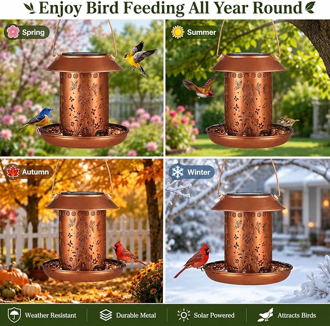 Sunflower Solar Bird Feeder for Outdoors Hanging Solar Lanterns Waterproof Metal Wild Bird Feeders Garden Outside Yard Decor Christmas Birthday Gifts for Women Mom (Butterfly