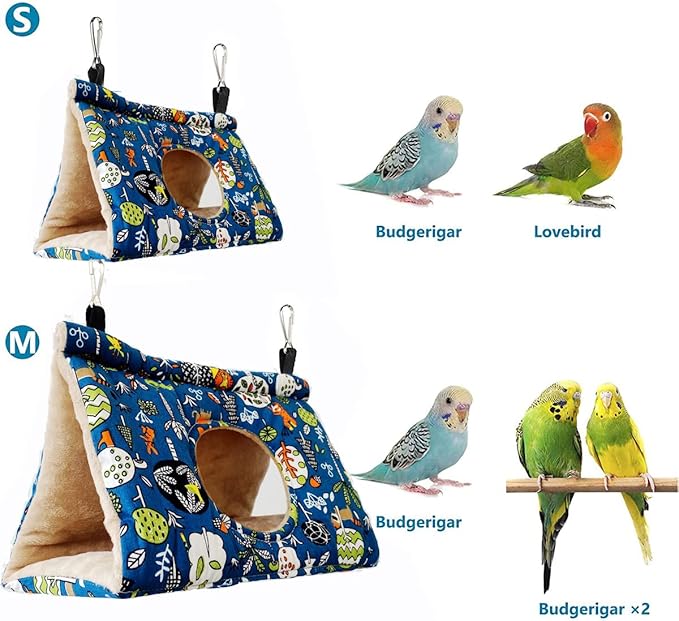 Bird Nest Winter Warm House Hanging Hammock Velvet Shed Hut Cage Bird Plush Fluffy Hideaway Sleeping Bed Fuzzy for African Grey Cockatoo Parrot Parakeet Cockatiels Budgies Parakeets[Size M]