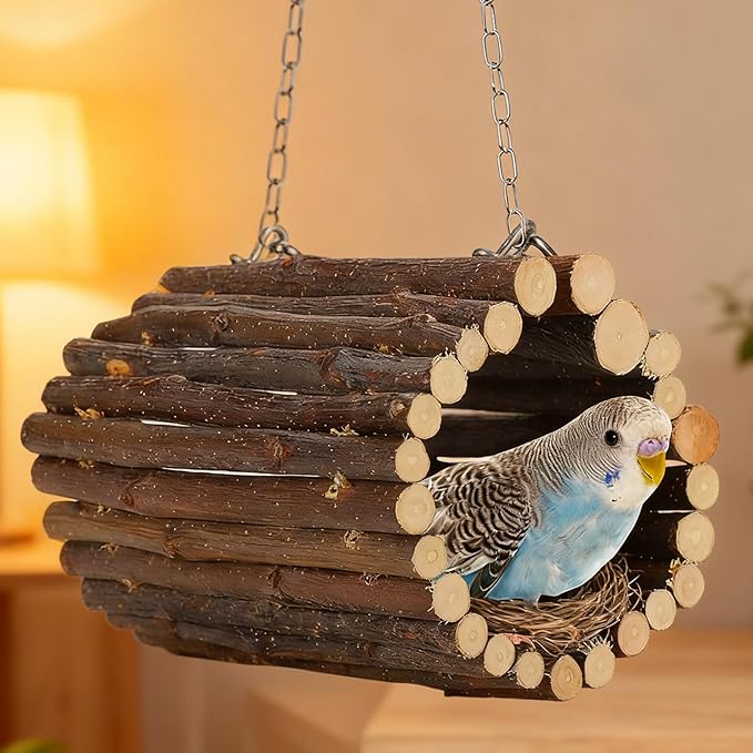 Fruit Wooden Bird Tunnel,Parrot Swing Toys,Hanging Bird Tree Caves, Birds Apple Wood Branches Tunnel,with Parakeets, Budgies, Finches, Cockatiels, Lovebirds,Hamster (3.76" in Diameter)