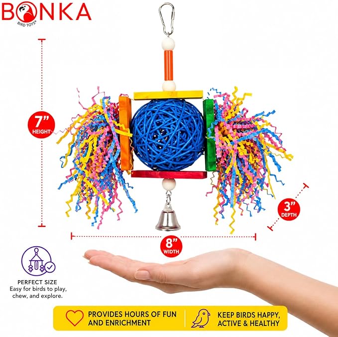 Bonka Bird Toys 1839 Foraging Star 7" High by 8" Wide, Medium Parrot Chew Shred Forage Cage Toy, Conure, Pionus, Quaker, and Similar Birds