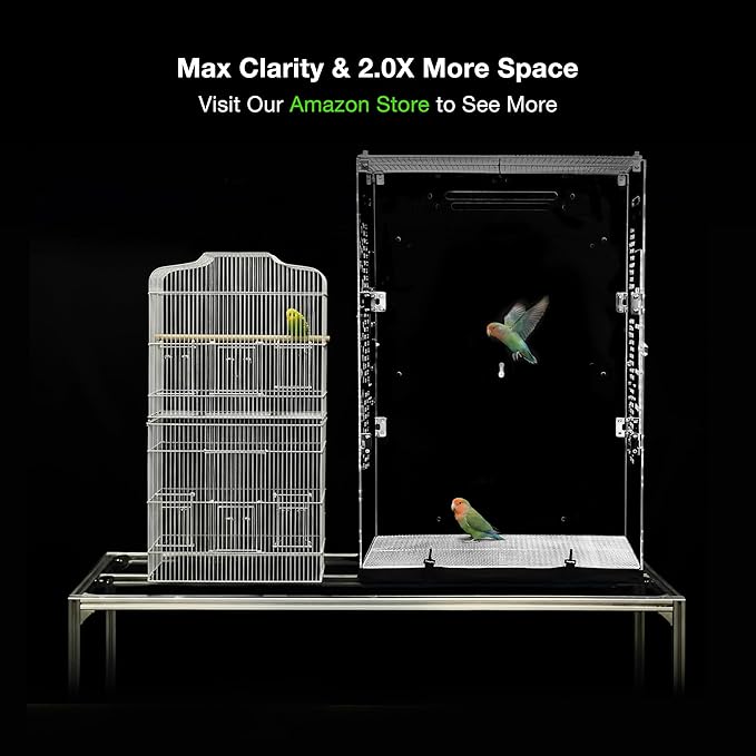 GuineaLoft™ Model-ET223 Acrylic Bird Cage – 2×2×3 ft Mid-Sized Tall Cage, Crystal Clear, Stainless Steel Mesh Top & Bottom, Dual Side Doors, Reusable Canvas Bottom – Visit the GuineaLoft Store