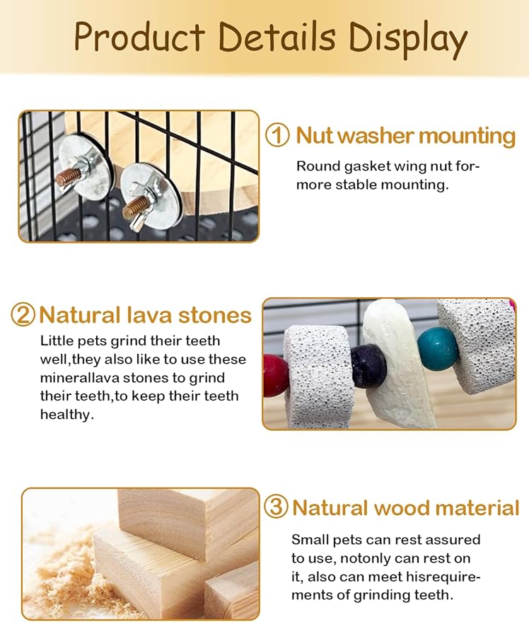 Bird Ledges Wood Sets, Parakeet Wooden Stand Platform with Lava Ledge Blocks Chew Toys Bird Cage Cage Accessories for Finches Canaries Cockatiels Parrot