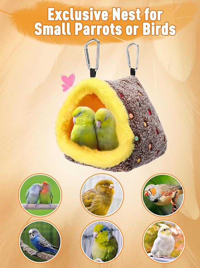 Small Winter Warm Bird Nest for Cage - Comfortable Bird Bed with Support Board, Hanging Hammock Shed Hideaway Hut Gift for Budgerigar Canaries Lovebirds