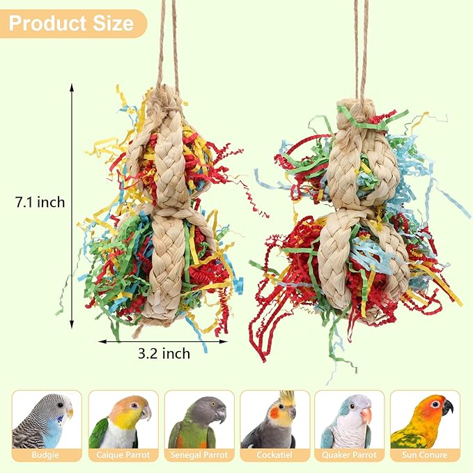 Wontee Bird Toys Colorful Shredding Crinkles Foraging Toys 2 Pack Chew Toys for Cockatiels Conures Parakeets Budgies Senegal (2 Pack-A)