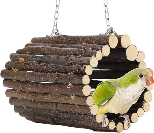 Fruit Wooden Bird Tunnel,Parrot Swing Toys,Hanging Bird Tree Caves, Birds Apple Wood Branches Tunnel,with Parakeets, Budgies, Finches, Cockatiels, Lovebirds,Hamster (3.76" in Diameter)
