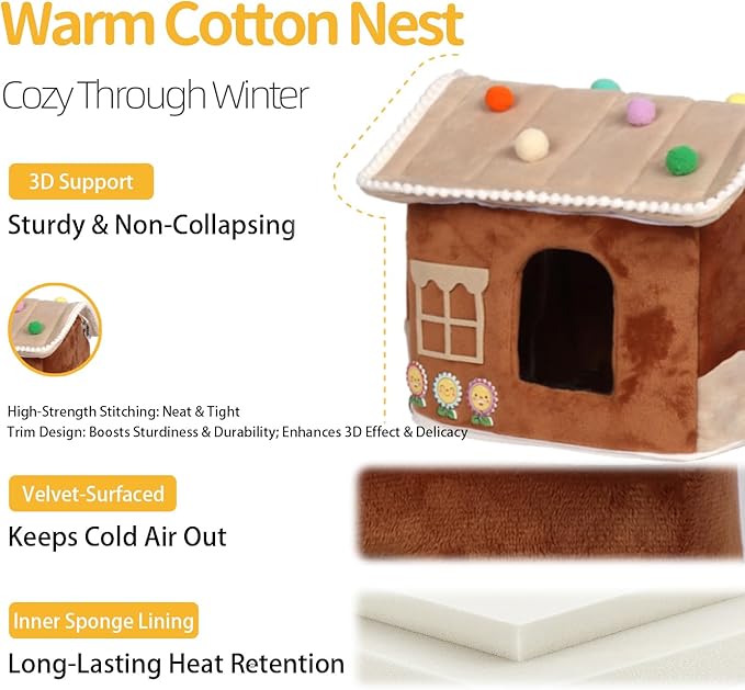 Bird Bed for Cage & Parakeet Nest - Winter Warm Plush Cotton Hanging Hammock, Dual Use Hideaway for Cockatiels, Budgies(Beige)
