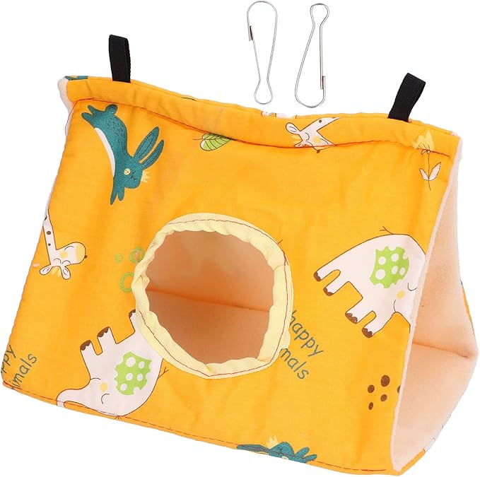 Bird Nest Snuggle Hut with 2 Hooks - Flannel Hanging Bed Tent for Parrots, Hamsters, Squirrels, Chinchillas | Soft Cave House for Small Pets (8.7"x5.9"x5.9")