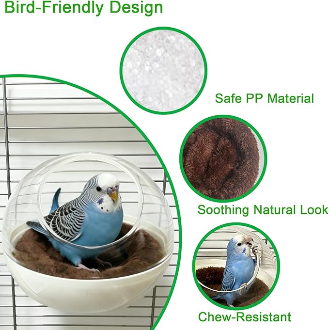 Bite-Resistant Bird Nest for Cage,Washable Clear View Hanging Bird House,Warm Plush Bird Bed Breeding Hut for Parakeet,Budgie,Lovebird,Canary&Small Parrots,Ideal for Laying Eggs,Sleeping&Breeding