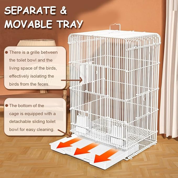 Upgraded Encrypted 23.6-Inch Bird Cage with Top Handle, Metal Parakeet Cage with Removable Slide-Out Tray, Lightweight Travel Bird Cage for Small Medium Birds Home Use