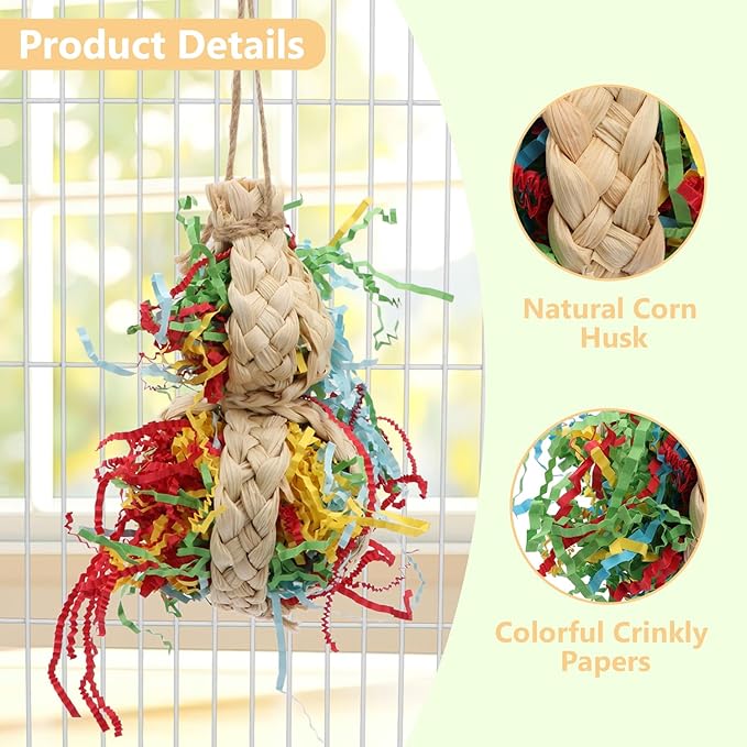 Wontee Bird Toys Colorful Shredding Crinkles Foraging Toys 2 Pack Chew Toys for Cockatiels Conures Parakeets Budgies Senegal (2 Pack-A)