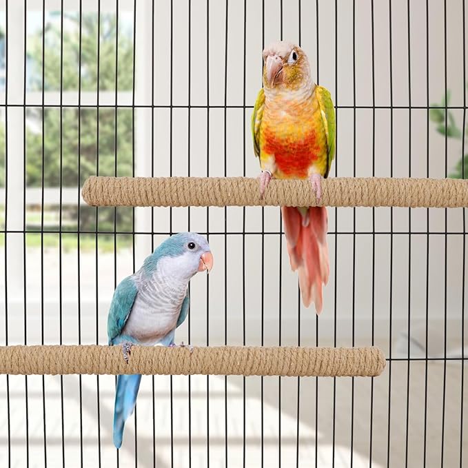 Hypeety Bird Perch Stand Natural Wood Parrot Hemp Rope Perch Birdcage Accessories Perch Standing Toy for Bird Parrot Macaw Cockatoo African Greys Budgies Parakeet 2Pcs (30cm/11.81in)