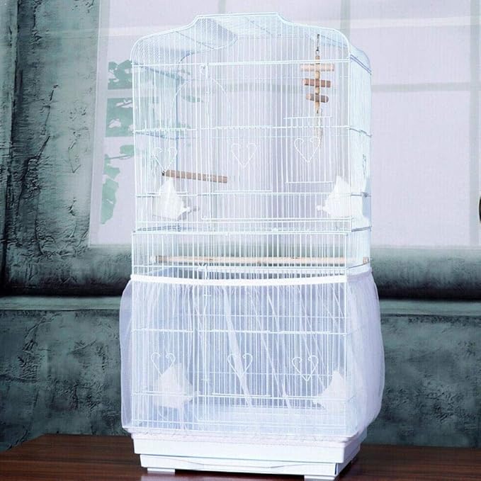 JUTTA Bird Cage Seed Catcher Parrot Cage Mesh Skirt Universal Birdcage Cover Birdseed Nylon Net Guard extra large (Not Include Birdcage) (White)