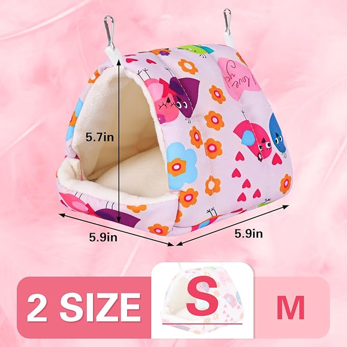 Bird Bed for Cage Warm Winter Nest Hammock with Hanging Hook Cage Accessories for Small Birds Parakeets Cockatiels Love Birds Cockatiels Conures Hamster (Pink, S)
