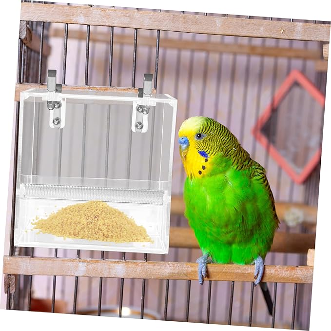 POPETPOP No Mess Bird Feeder for Cage with Hooks - Foraging Systems Corral Pet Feeder Keeps Cage Cleaner for Parakeet Canary Cockatiel Finch