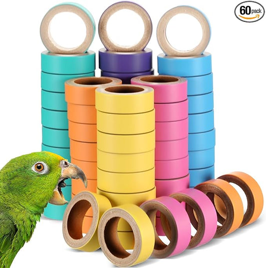Skyygemm 60 Pcs Parrot Toys Bagels Bird Toys, Durable Cardboard for Bird Toy Bagels Chewing Shredding Foraging Foot for Medium Large Parrot, Macaw, African Greys Cockatoos Eclectus Senegal