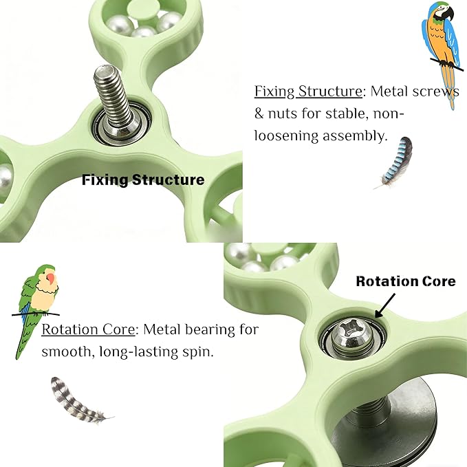 Spinning Bird-Toys Bird Cage Toys & Bird Perch Parrot-Parakeet Budgie Cockatiel Conure Macaw Chicken Parrot Enrichment Cage Accessories Small Animal Chewing Toy (Green Spinner)