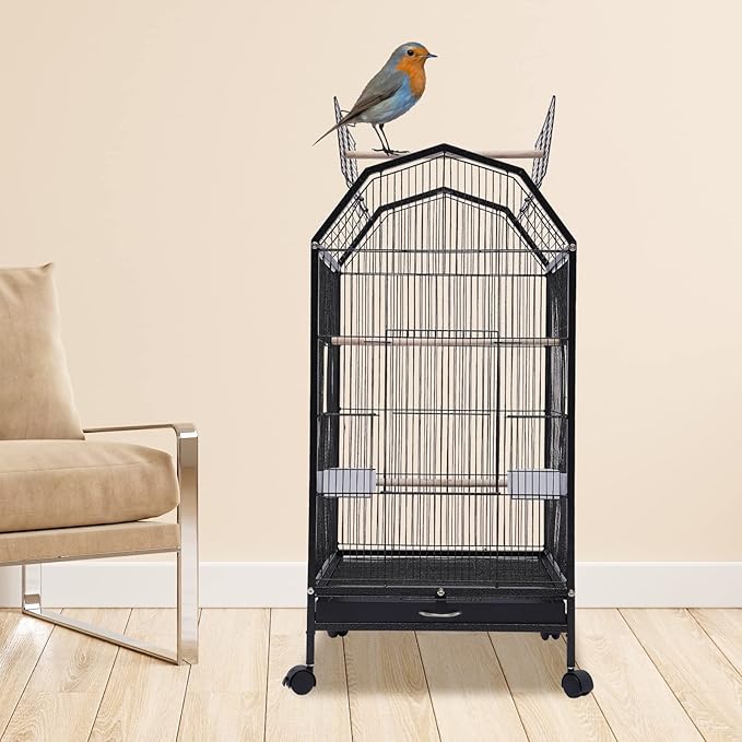 39.9 Inch Bird Cage Parakeet Cage with Rolling Stand and Play Open Top Iron Bird Flight Cages for Parrot Lovebirds Finches Canaries Parakeets Cockatiels Budgie Parrotlet Conures