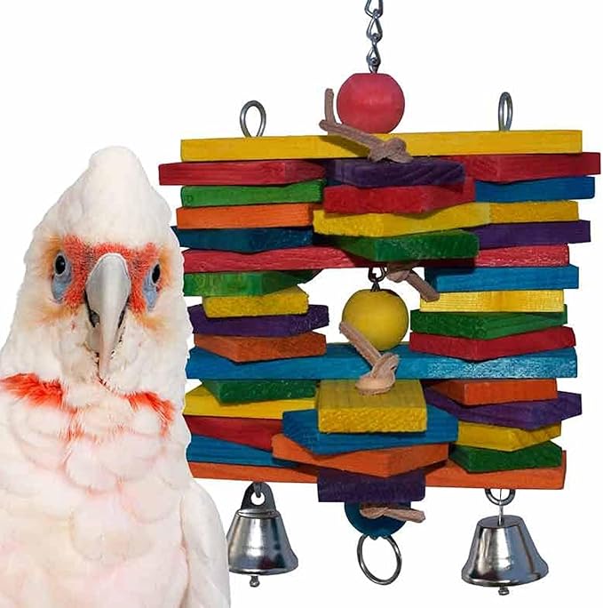 Super Bird Creations SB399 Woodpile Bird Toy - Vibrant Bird Toys for Mini Macaws, African Greys, Small Cockatoos, Parrots - Enriching Bird Toy with Chewable Elements - Large to XL Bird Size