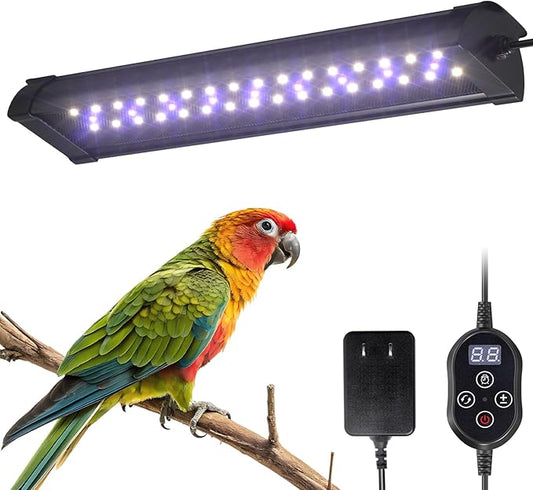 UVB 2.4 Bird Cage Light, Full Spectrum Light for Birds, Dimmable LED Bird Light Fixture with Chew-Proof Cord, Plug and Controller, Bird Cage Accessories for Captive Birds Parrots