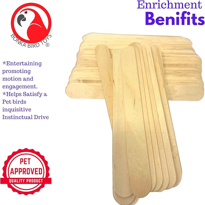Bonka Bird Toys 2925 Pk100 Undrilled Natural Wood Chew Sticks Parrot Foot Talon Craft Part Bird Toy, Conure, Amazon, African Grey, and Similar Sized Birds