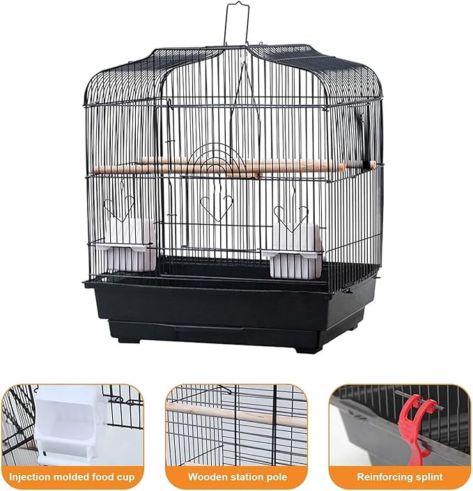 Garvee 20.5 in Portable Travel Bird Cage, Parrot Cage with Handle, Standing Pole, Food Container and Wooden Perch Birdcages for Lovebirds Cockatiels Small Parrots Canaries