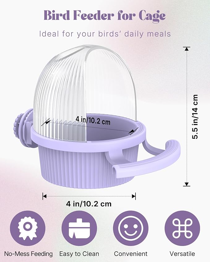 Pawfly No Mess Bird Feeder with Water Dispenser, Food and Water Bowl for Parakeet, Parrot, Cockatiel, Budgie and Lovebird, 4" D x 5.5" H Bird Cage Feeder