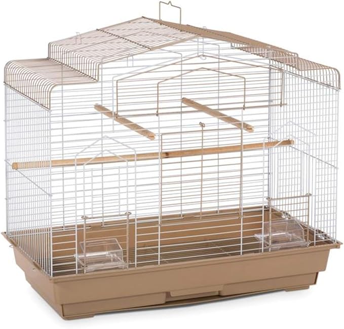 Prevue Pet Products Barn Style Bird Cage - Ideal for Parakeets, Parrots, Lovebirds, Conures, Canaries, and Similarly Sized Birds, Wide Barn Style Design, Stand Alone Cage - Brown & White