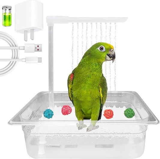 Parrot Bathtub Indoor Automatic Bath Shower with 180 ° Circulating Faucet Contains USB and Power Plug for Medium Birds African Grey Amazon Conure Parakeet Cockatiel Lovebird