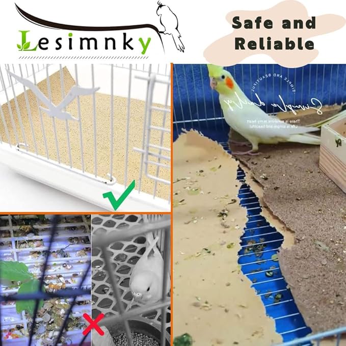 Bird Cage Liner 50-Pack 17” x 11” Gravel Paper Cuttable Pet Sandpaper Special for Bird Cage in Sea Sand, Easy Clean Pet Sandpaper Calcium Paper for Birdcage Parrots Cockatiels (50)