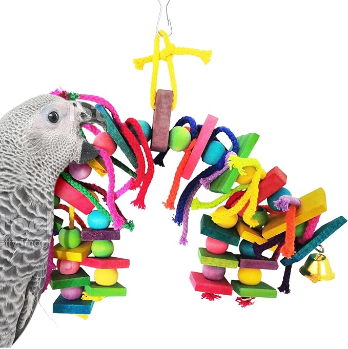 SunGrow Parrot Toy, Medium Chewing Bird Toy for Parakeet, Colorful Chew Toy for Cockatoos African Grey Macaws and Amazon Parrots