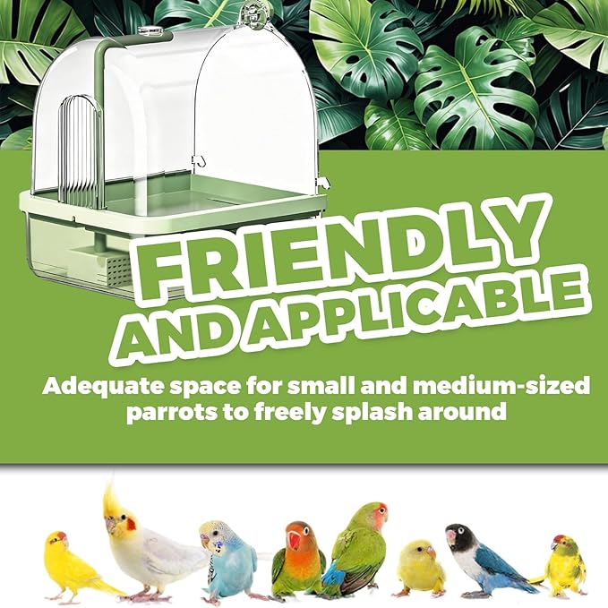 Parrot Bathtub, Bird Shower Bath, Hanging Bird Bath for Cage, Automatic Bird Bath Shower for Cage, Indoor Cage Accessories for Parakeets, Budgies, Cockatiels, Conure, Lovebird, Green A