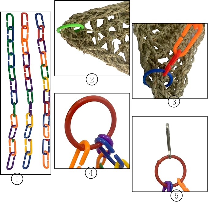 Seagrass Swing for Birds,Bird Seagrass Mat Hammock Edible Triangle Natural Woven Parakeet Swing Toys with Hooks Chewing Climbing for Parrot Budgies Lovebird Canary Cockatiel Finch Cockatoos