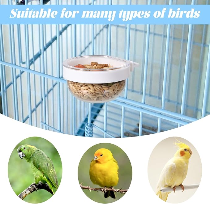 6 Pack Detachable Transparent Bowls Convenient Hanging Seed Water Feeder Bird Food Bowl Plastic Cage Feeder Cups for Parakeet Small Size Birds