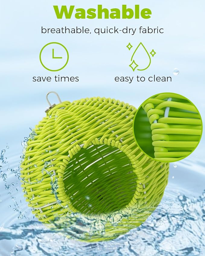 Chewproof Steel Frame Bird Nest for Cage, Washable Small Bird Bed Hammock Hideout Lay Eggs Parakeet Nest Sleep, Parakeet Warm Bed House Hut for Lovebird, Canary, Budgie, Finch (Green)