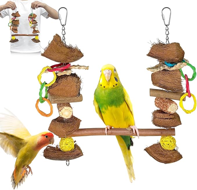 Parrot Toys Natural Coconut Fiber Parrot Hammock Bird Toys for Parrots Stand 13in for Budgerigar Parakeet Cockatiel Lovebird Sun Conure Small Birds
