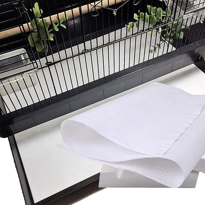 QBLEEV Bird Cage Liner Paper, Extra Large Size Pre Cut Sheets for Birdcages, Precut Absorbent Disposable Non-Woven Cages Cushion Pad Mat Accessories, Square-200 Sheets, 16.5x24.0in