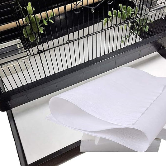 QBLEEV Bird Cage Liner Paper, Extra Large Size Pre Cut Sheets for Birdcages, Precut Absorbent Disposable Non-Woven Cages Cushion Pad Mat Accessories, Square-200 Sheets, 16.5x24.0in