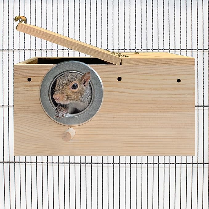 Sturdy Nest Box (M) - Cage Attachment, Hinged Lid, Perching Ledge - for Sugar Glider, Squirrel, Rat, Finch, Parakeet, Lovebird, Parrotlet, Lovebird, Canary, Cockatiel, Other Birds & Small Pets