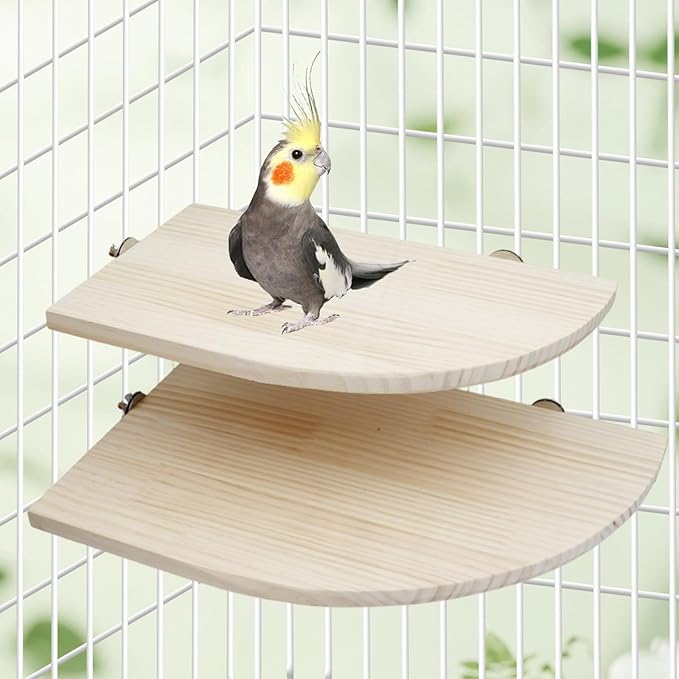 Bird Perch Stand Platform, 15.7 × 10.2 Inch Large Natural Wooden Small Animals Cage Shelf, Cage Accessories for Parrots Parakeets Cockatiels Rats Hamster Guinea Pig Conure Chinchillas
