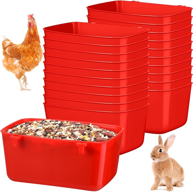 Zhehao 20 Pcs Bird Cage Cups Chicken Feeder Waterer Cups 18 oz Pigeon Feeder Plastic Poultry Wire Cage Hanging Rooster Chicken Water Bowl for Pet Bunny Gamefowl Poultry(Red)
