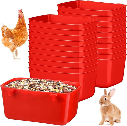 Zhehao 20 Pcs Bird Cage Cups Chicken Feeder Waterer Cups 18 oz Pigeon Feeder Plastic Poultry Wire Cage Hanging Rooster Chicken Water Bowl for Pet Bunny Gamefowl Poultry(Red)
