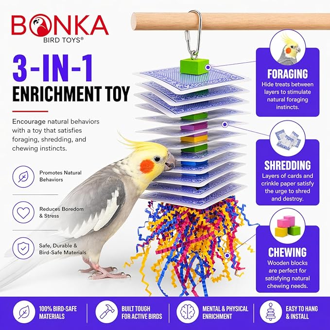 Bonka Bird Toys 1472 Pk2 Small Poker Shred Bird Toy Parrot cage Craft Cockatiel Parakeet Forage Shred Budgie Accessories Assorted chew Supplies