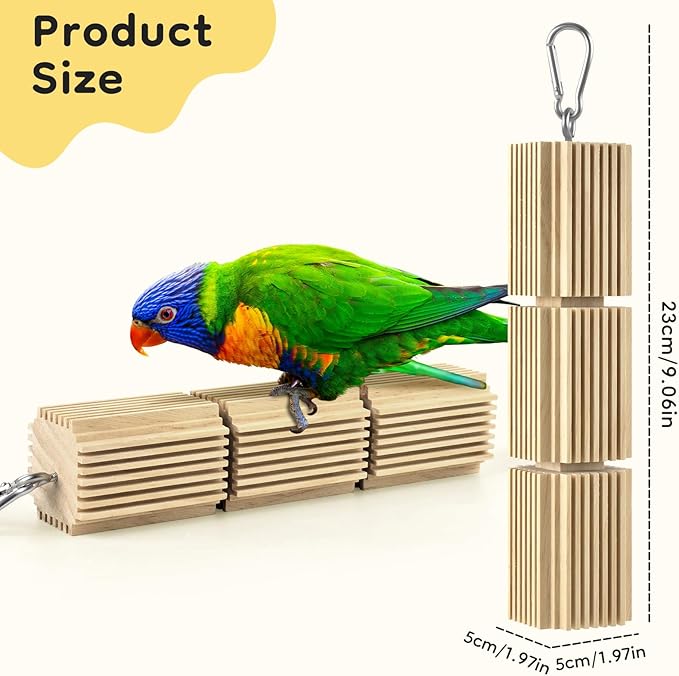 DBNESS 2 PCS Bird Chew Toys, Natural Hanging Parrot Foraging Beak Grinding Wood Chewing Blocks for Medium Quaker Caique Conure Cockatiel African Grey Birds Cage Accessories Similar Sized Pet Birds