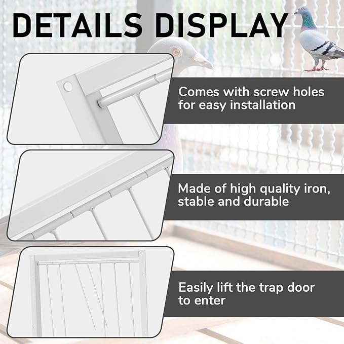Suzile 2 Pcs 11.81" x 10.24" Pigeon Cage Door Bird Wire One Way Entrance Iron Pigeon Trap Bird House Door for Racing Supply Birdcage Breeding, White