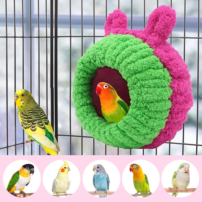 Wontee Bird Nest Bed Breeding House Winter Warm Snuggle Hut for Budgies Parakeets Cockatiels Lovebirds Canaries (Rose)