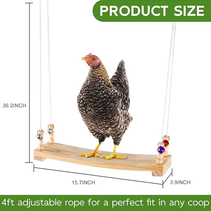 Chicken Swing Toy for Coop Accessories, 16inch Wood Chicken Swing Gifts for Hens, Rooster, Poultry, Parrots